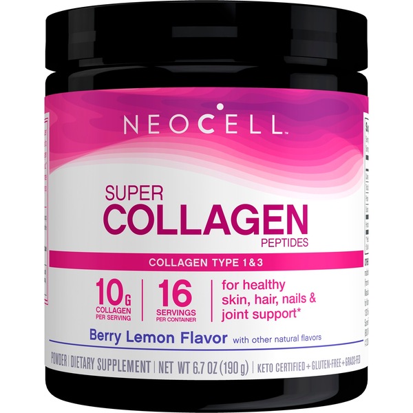 NeoCell Super Collagen Powder – 6,600mg Collagen Types 1 & 3 - Berry Lemon, 7 OZ 