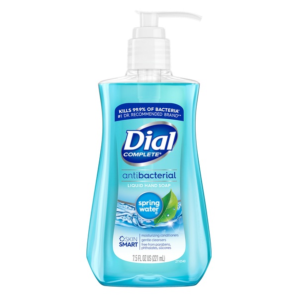 Clicking on the image opens a new modal with 1 larger images of Dial Antibacterial Liquid Hand Soap, Spring Water, 7.5 OZ. Some images may not have descriptive text. 1 out of 1.