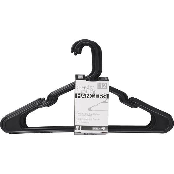 Merrick Plastic Tubular Hangers Set Of 12, Black