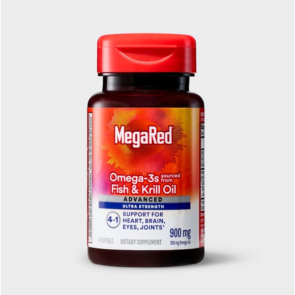 MegaRed Advanced 4-In-1 Extra Strength Omega-3 Fish Oil and Krill Oil Softgels, 40CT