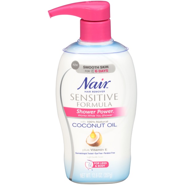 Nair Hair Remover Sensitive Formula Shower Power with Coconut Oil and Vitamin E, 12.6oz
