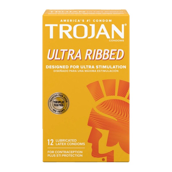 Trojan Condoms Ultra Ribbed Lubricated Latex, 12 CT