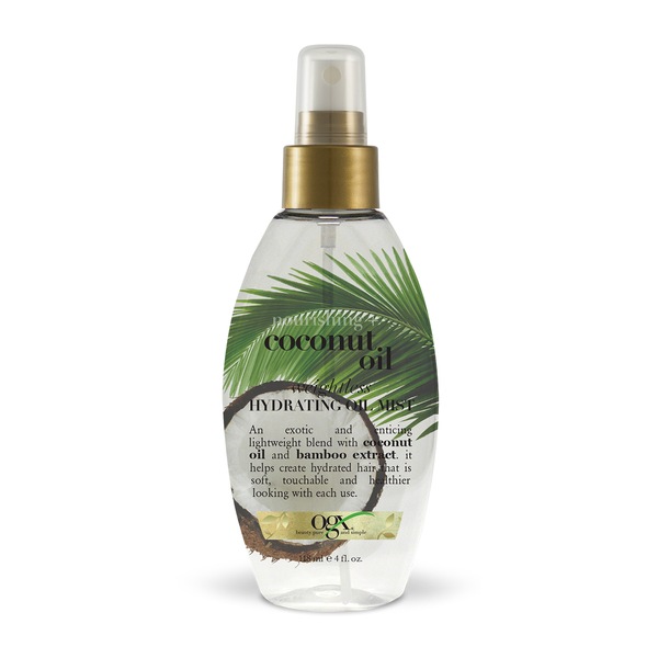 Clicking on the image opens a new modal with 1 larger images of OGX Nourishing Coconut Oil, Weightless Hydrating Oil Mist, 4 OZ. Some images may not have descriptive text. 1 out of 1.