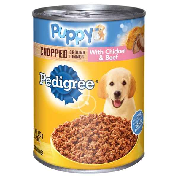 Pedigree Meaty Ground Dinner Puppy Complete Chicken & Beef Canned Dog Food, 13.2 OZ