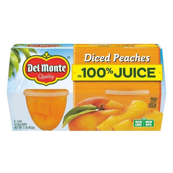 Del Monte Diced Peaches 100% Juice, 4 CT