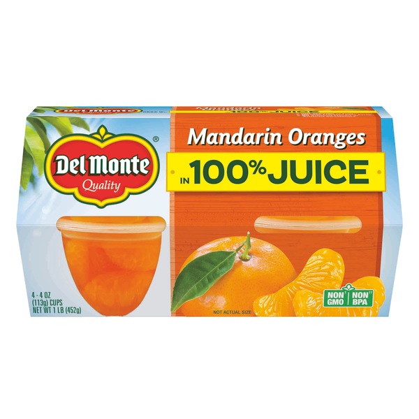 Del Monte Mandarin Oranges Fruit Cup 100% Juice, 4 CT