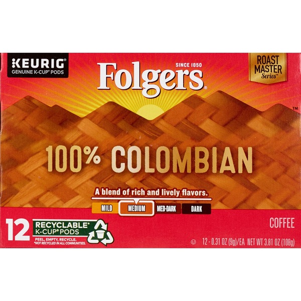 Clicking on the image opens a new modal with 2 larger images of Folgers Lively Columbian Med Roast Ground Coffee K-Cups 12Ct. Some images may not have descriptive text. 1 out of 2.