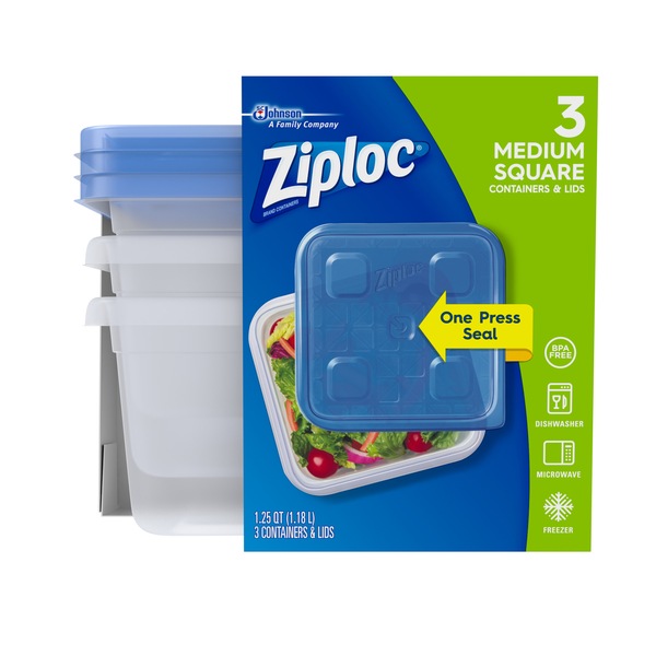 Ziploc Containers with One Press Seal, Medium Square, 3 CT