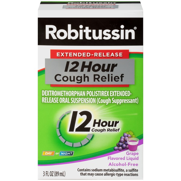 Robitussin Extended-Release, 12 Hour Cough Relief Cough Suppressant Liquid, Grape Flavor, 3 oz