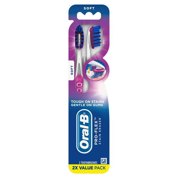 Oral-B Pro-Flex Stain Eraser Manual Toothbrush, Soft, 2 count