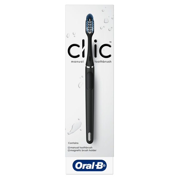 Oral-B Clic Manual Toothbrush, Matte Black, with 1 Replaceable Brush Head and Magnetic Holder