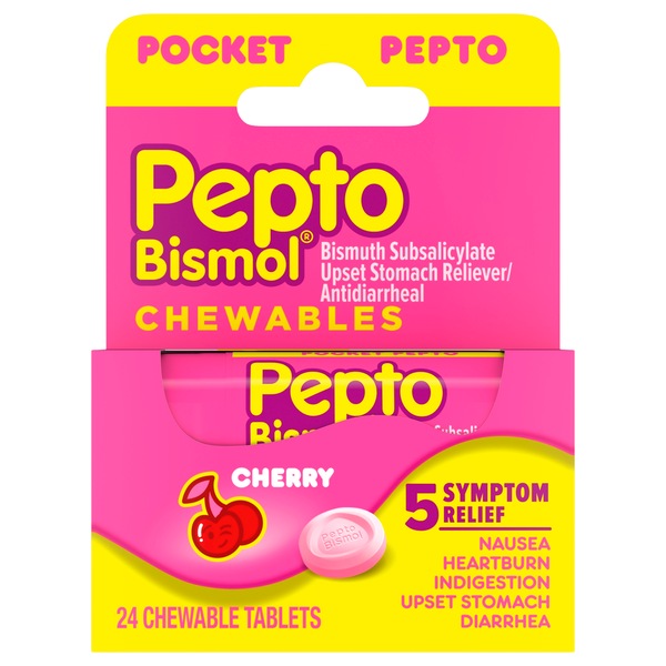 Pepto Bismol Chewable Tablets for Nausea, Heartburn, Indigestion, Upset Stomach, and Diarrhea Relief, Original Flavor 48 CT