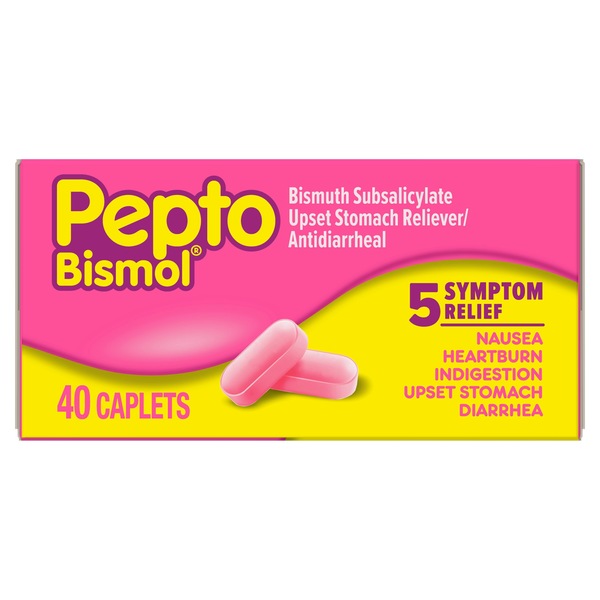 Pepto Bismol Caplets for Nausea, Heartburn, Indigestion, Upset Stomach, and Diarrhea  24CT