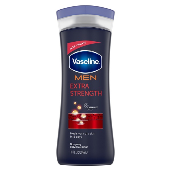 Clicking on the image opens a new modal with 1 larger images of Vaseline Men Extra Strength Healing Moisture Hand and Body Lotion. Some images may not have descriptive text. 1 out of 1.