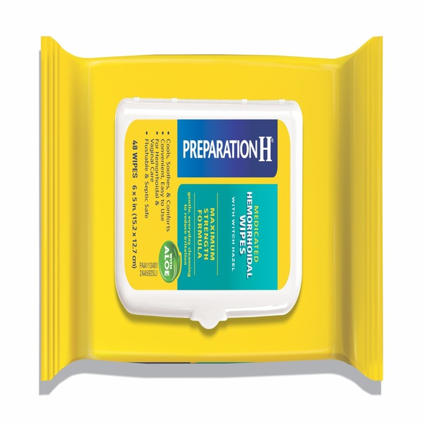 PREPARATION H Flushable Medicated Hemorrhoid Wipes, Maximum Strength Relief with Witch Hazel, Pouch 48 CT