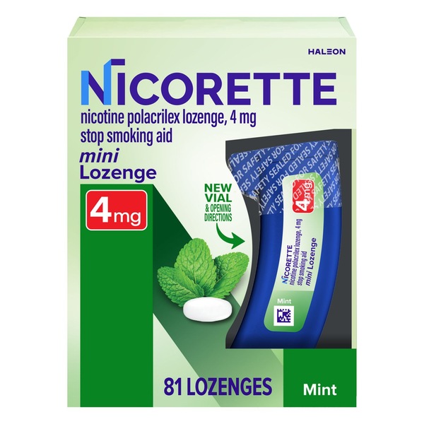 Nicorette Nicotine Mini Lozenge to Stop Smoking, 4mg, Mint Flavor, 81 CT