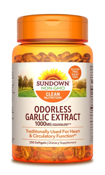 Clicking on the image opens a new modal with 1 larger images of Sundown Naturals Odorless Garlic Softgels 1000mg, 250CT. Some images may not have descriptive text. 1 out of 1.
