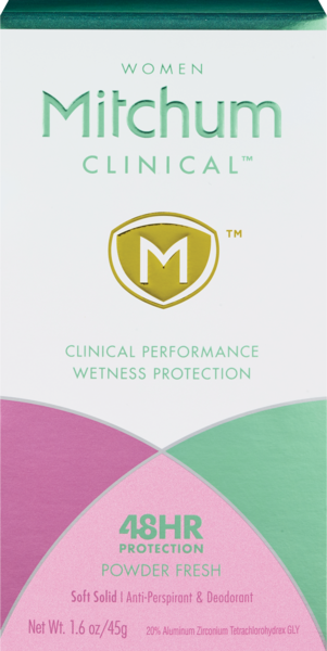 Mitchum Clinical Performance Soft Solid Anti-perspirant & Deodorant for Women, Powder Fresh