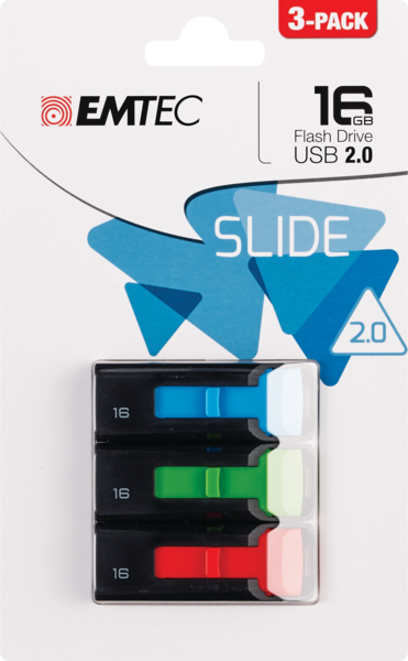 Emtec USB Slide Flash Drive 2.0, 3 Pack