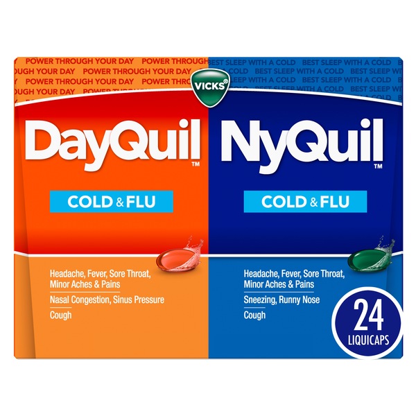 Vicks DayQuil & NyQuil Cough, Cold & Flu Relief Combo, 24 LiquiCaps (16 DayQuil, 8 NyQuil) - Relieves Sore Throat, Fever, and Congestion