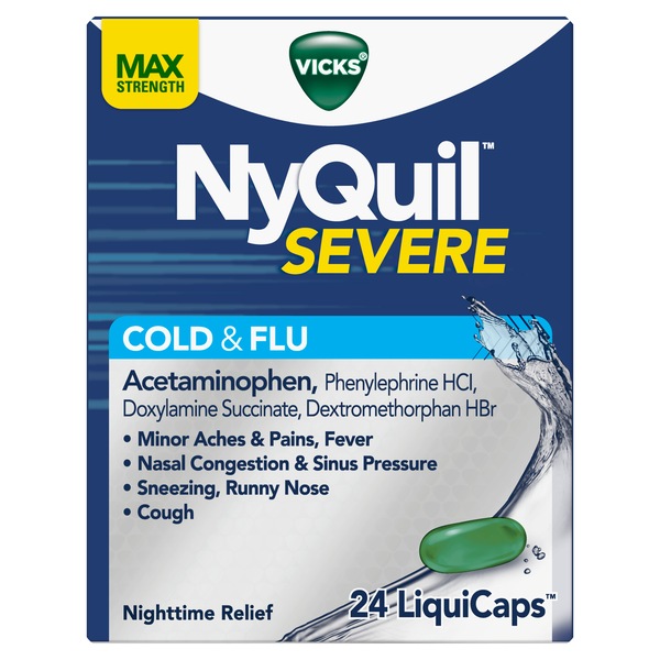 Vicks NyQuil SEVERE Cough, Cold & Flu Relief, 24 LiquiCaps