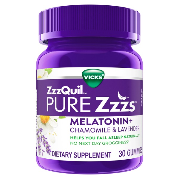 Vicks PURE Zzzs Nightly Sleep Melatonin Sleep Aid gummies with Chamomile, Lavender, & Valerian Root, 30CT