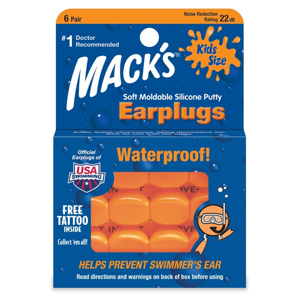 Mack's Pillow Soft Kid's 6 Pair Silicone Putty Earplugs