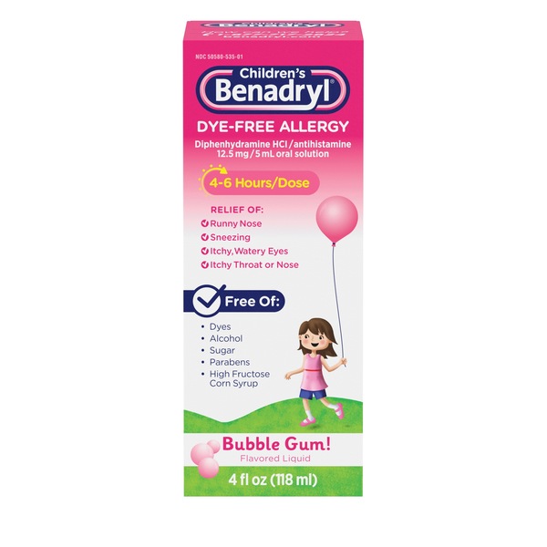 Children's Benadryl Dye-Free Allergy Liquid, Bubble Gum, 4 fl. oz