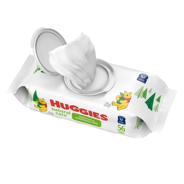 HUGGIES Natural Care Unscented Baby Wipes, Sensitive, 1 Disposable Flip-top Pack (56 Total Wipes)