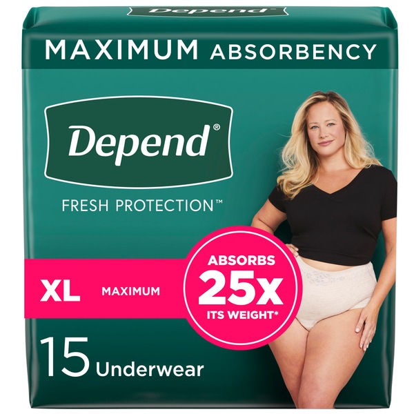 Depend FIT-FLEX Incontinence Underwear for Women, Maximum Absorbency, XL, Blush