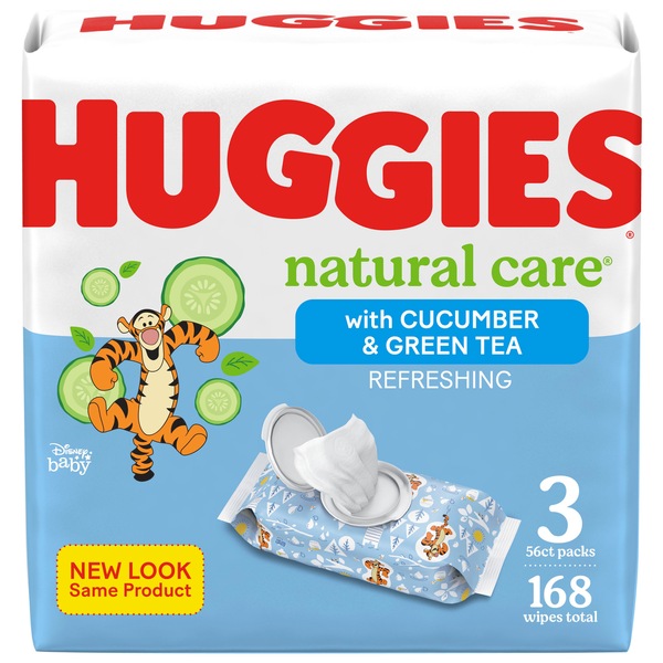 HUGGIES Refreshing Clean Baby Wipes, Disposable Soft Pack (3-Pack, 168 Sheets Total), Scented, Alcohol-free, Hypoallergenic