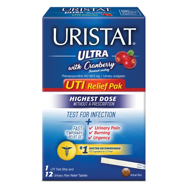 URISTAT Ultra UTI Relief Pak, Test For Infection and Pain Relief, 12 Tablets