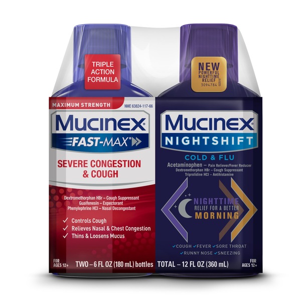 Mucinex Fast-Max Severe Congestion & Cough & Mucinex Nightshift Cold & Flu Liquid (2x6)
