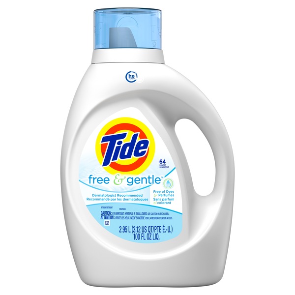 Tide Free & Gentle HE Turbo Clean Liquid Laundry Detergent, 100 OZ