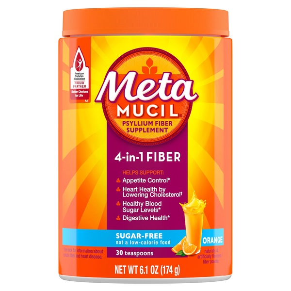 Metamucil Multi-Health Psyllium Fiber Supplement Sugar-Free Powder, Orange Flavored, 30 Servings