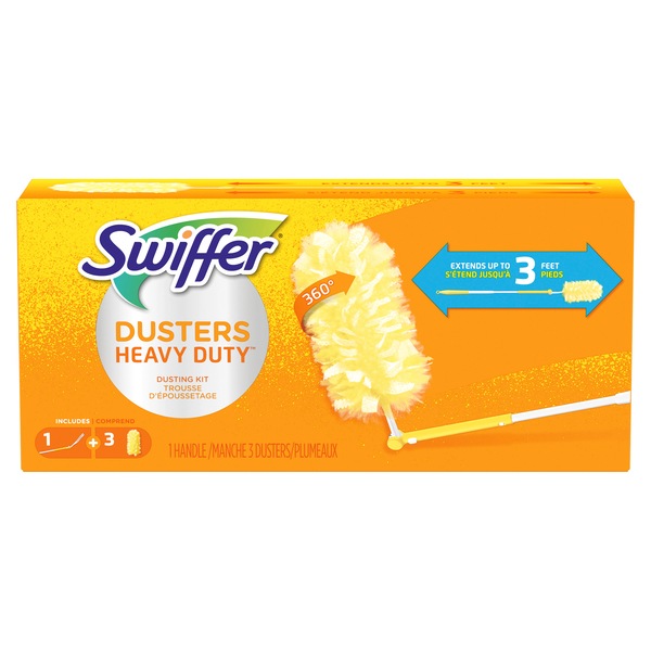 Swiffer Dusters Heavy Duty Extender Handle Starter Kit (1 Handle, 3 Dusters)