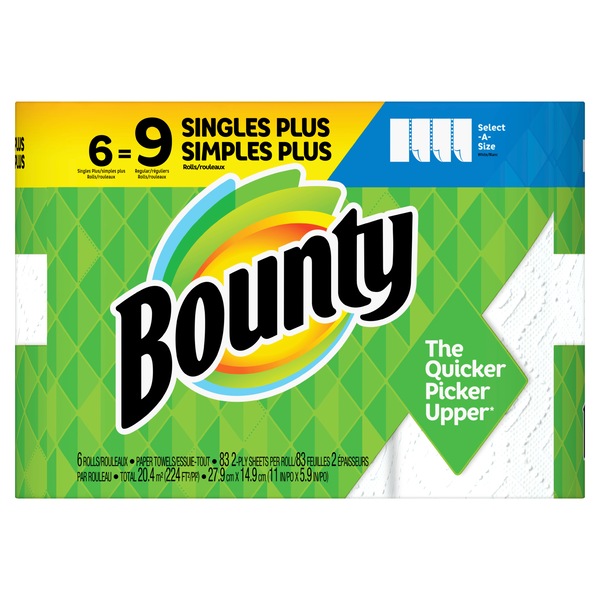 Bounty Select-A-Size Plus Roll White Paper Towels, 6/Pack