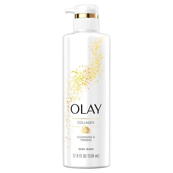 Clicking on the image opens a new modal with 1 larger images of Olay Cleansing & Firming Body Wash with Vitamin B3 and Collagen, 17.9 OZ. Some images may not have descriptive text. 1 out of 1.