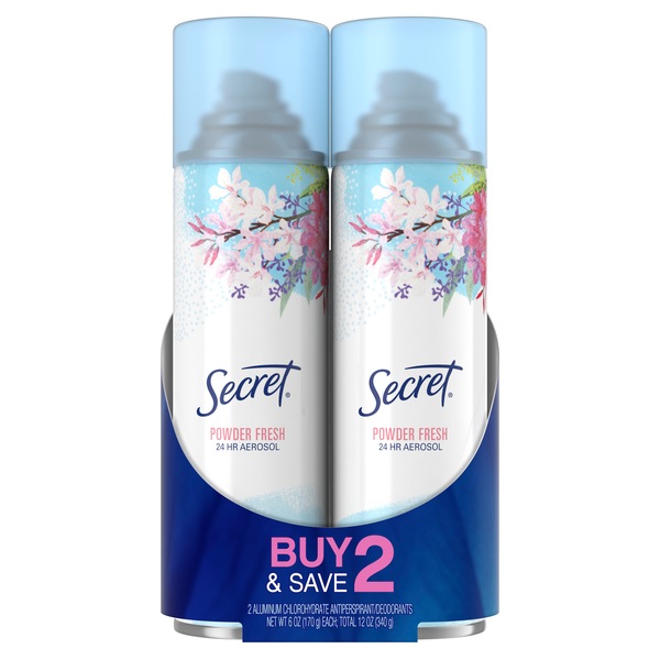 Secret Aerosol Powder Fresh Scent Antiperspirant & Deodorant Twin Pack, 6 OZ 