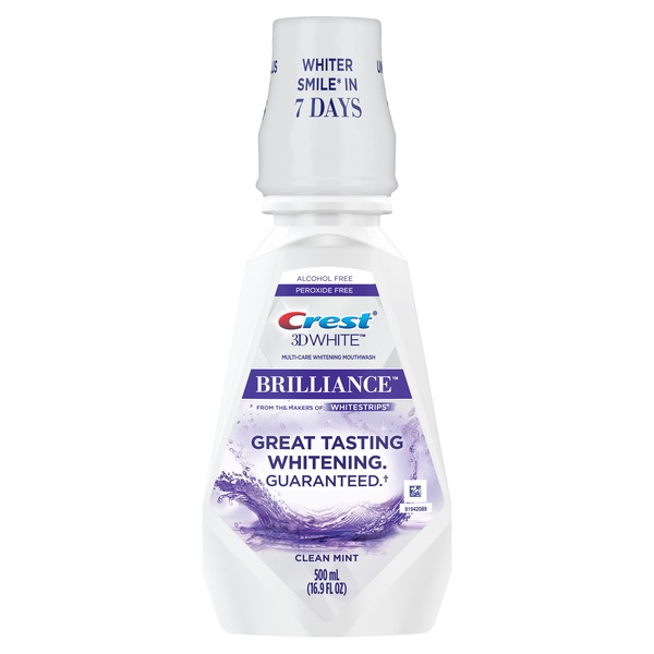 Crest 3D White Brilliance Alcohol Free Whitening Mouthwash, Clean Mint, 500 mL, 16.9 OZ