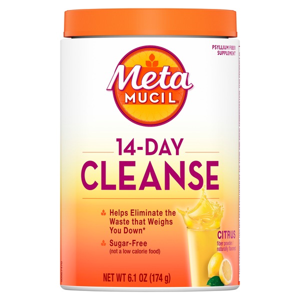 Metamucil Fiber 14-Day Cleanse, Psyllium Fiber Supplement, Sugar Free Powder, Citrus Flavored Drink, 30 servings