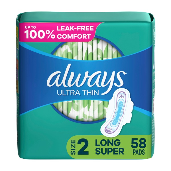 ALWAYS Ultra Thin Size 2 Super Pads With Wings Unscented, 58 Count