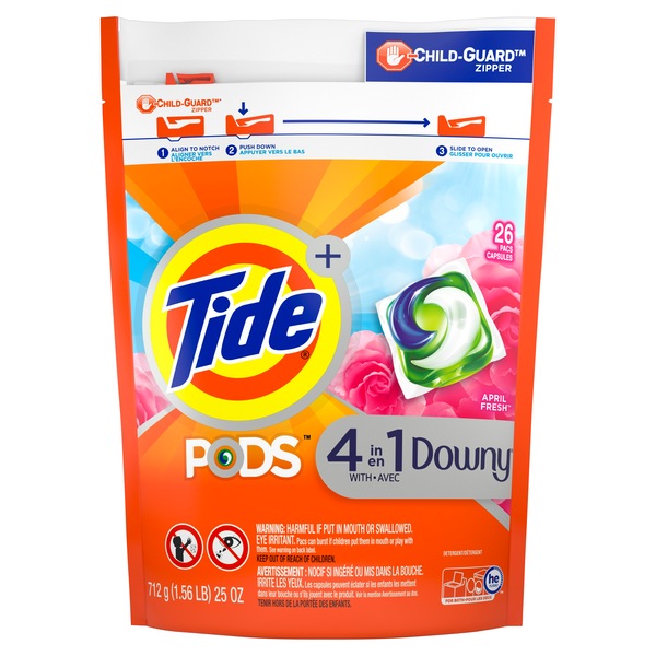 Tide PODS Liquid Laundry Detergent Pacs with Downy, April Fresh, 26 CT