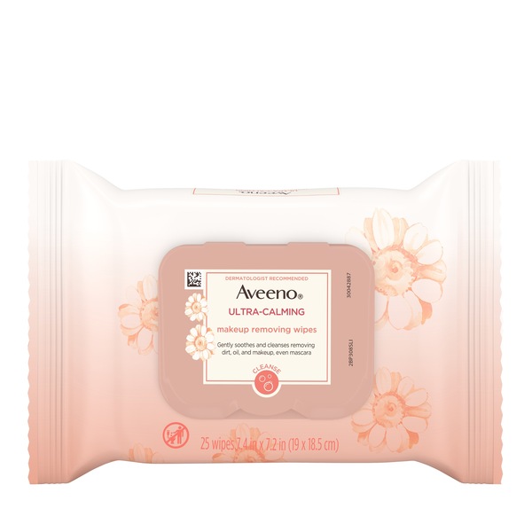 Aveeno Ultra-Calming Sensitive Skin Makeup Removing Wipes, 25CT