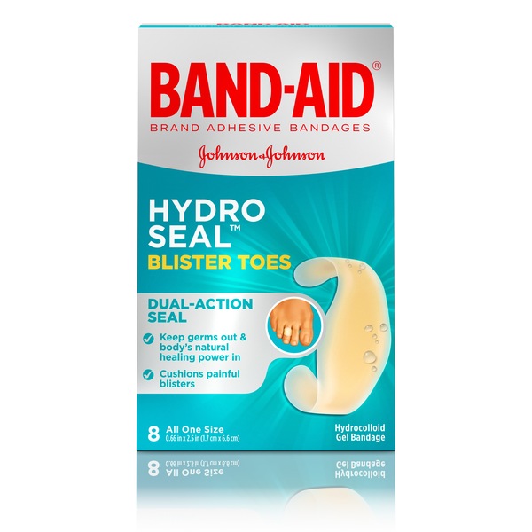 Clicking on the image opens a new modal with 1 larger images of Band-Aid Brand Hydro Seal Adhesive Blister Toe Bandages, 8 CT. Some images may not have descriptive text. 1 out of 1.