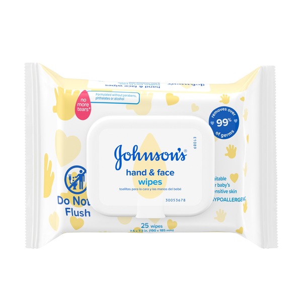 Johnson's Baby Hand & Face Wipes, 25 CT