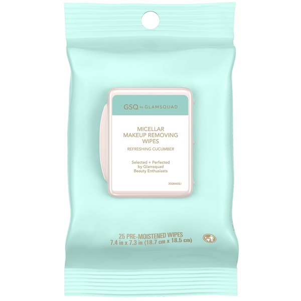 GSQ by GLAMSQUAD Refreshing Cucumber Micellar Makeup Removing Wipes, 25CT