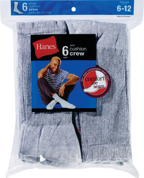 Hanes Socks Men's Active Crew Size 6-12 Grey