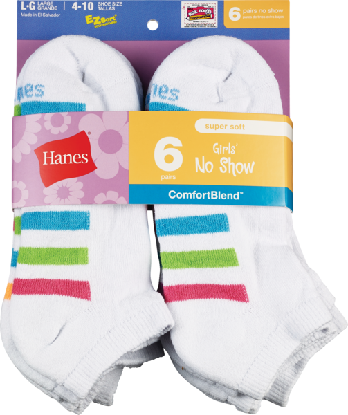 Hanes Girl's Cushion No Show Socks, 6CT