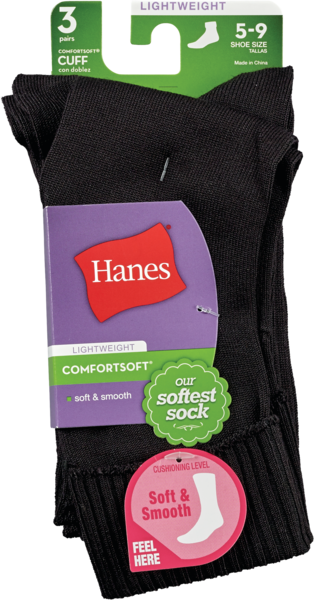Hanes Women's ComfortSoft Cuff Socks, 3CT